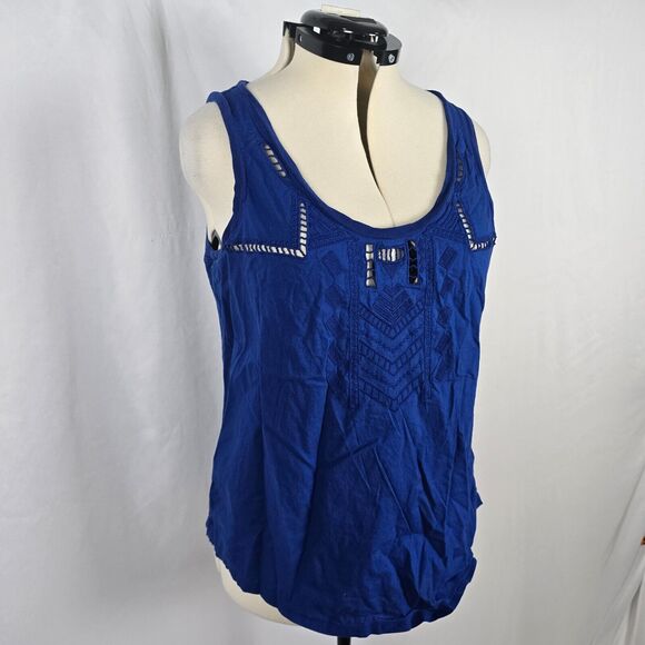 DKNY Tank Top Women's XL Blue Sleeveless Wide Straps Embordered Aztec - Picture 11 of 16